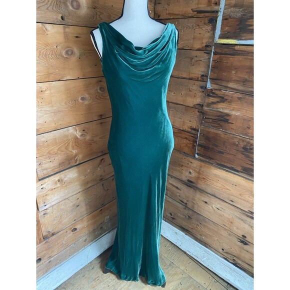 J Peterman Vintage Silk Rayon Velvet Evening Dress Women’s 2 Gown Emerald Green - Picture 1 of 12